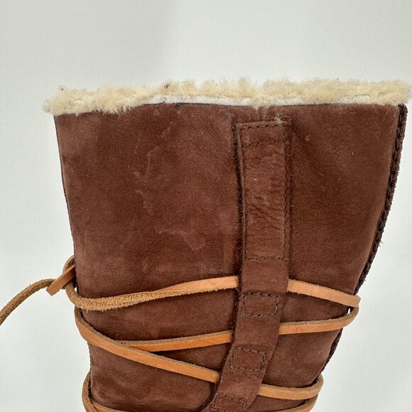 UGG Women’s Catalina Brown Leather Shearling Lace-Up Mid Calf Boots Size 8 - Picture 15 of 15